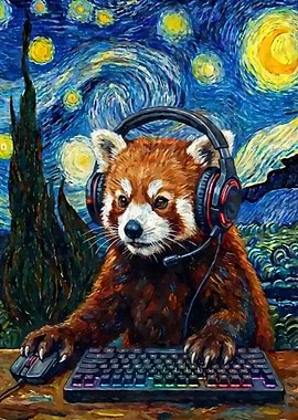 Red Panda Gamer Starry Night