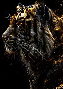 Tiger Portrait with Golden Sparkles