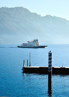 Lake Como Ferry in the Alps Mountains