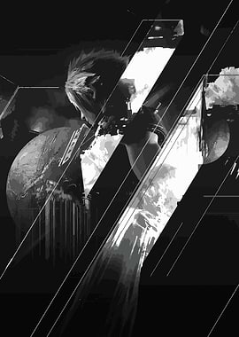 Monochrome Abstract Character and Planet Art