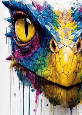 Colorful Dragon Head Watercolor Painting