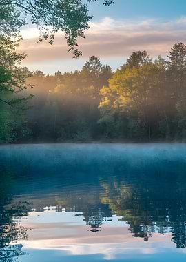 Misty Lake at Sunrise