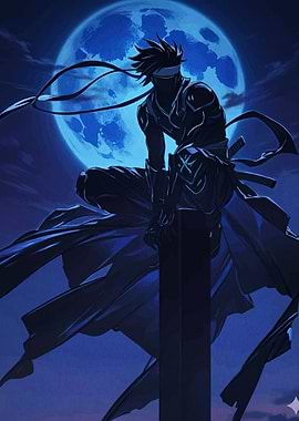 Ninja on a Pillar Under Moonlight