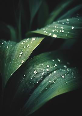 Green Leaves with Water Droplets