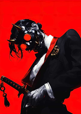Cyberpunk Samurai with Mask and Sword