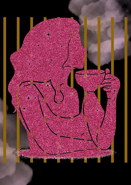 Pink Glitter Woman Drinking Tea