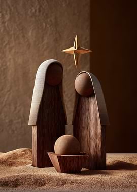 Wooden Nativity Scene with Star