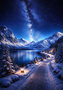 Winter Landscape with Milky Way