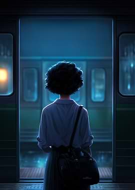 Woman Waiting for Train at Night