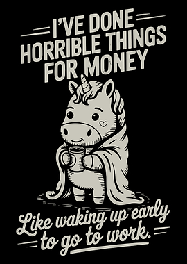 Funny Unicorn Poster, Lazy Work Humor Wall Art, Cute Cartoon Coffee Gift Print