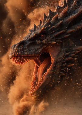 Roaring Dragon in Dust Cloud
