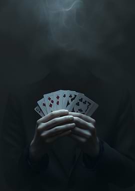 Mysterious Figure Holding Playing Cards
