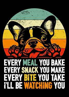 French Bulldog Kitchen Poster, Cute Dog Wall Art, Funny Baking Quote Print, Retro Sunburst