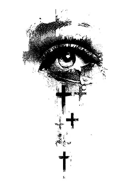 Eye with Crosses Black and White