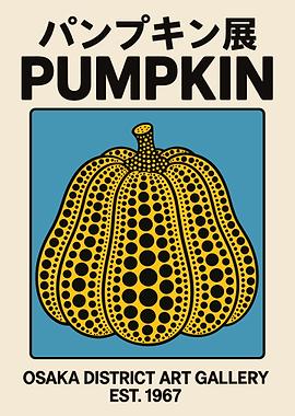 Pumpkin Art Gallery Poster, Osaka District Japanese Wall Art, Modern Polka Dot Pumpkin Print