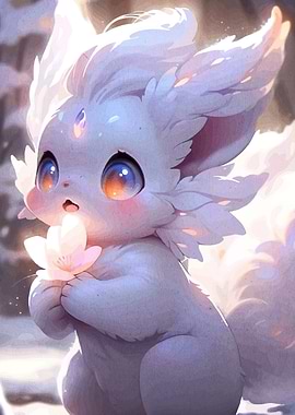 Cute White Fox with Flower