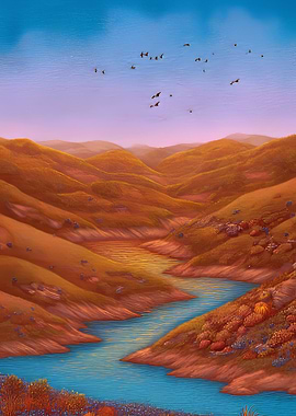 Golden Hills and River Landscape
