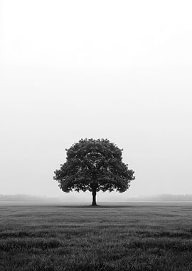 Solitary Tree in Monochrome Landscape