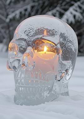 Ice Skull Candle In Snow