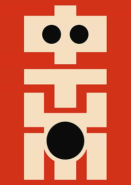 Abstract Robot Poster, Minimalist Geometric Art, Modern Red Wall Art Print, Tech Decor