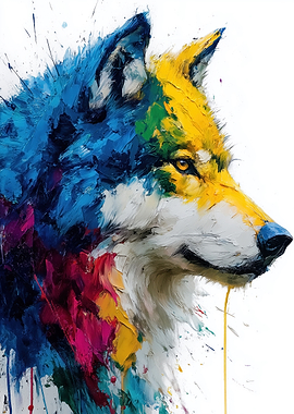 Colorful Wolf Portrait Painting