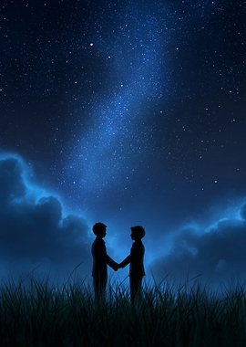 Silhouette Couple Holding Hands Under Stars