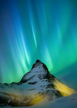 Mountain Peak Under Aurora Borealis
