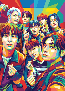 ATEEZ K-Pop Group Colorful Pop Art
