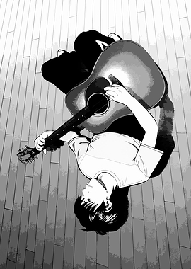 Guitarist on Wooden Floor