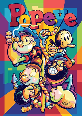 Popeye and Friends Colorful Cartoon Art