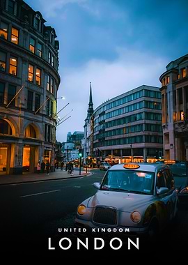 London street scene with taxi
