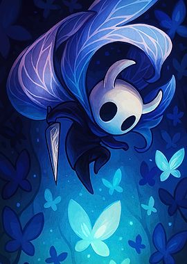Hollow Knight in Blue Butterfly Forest