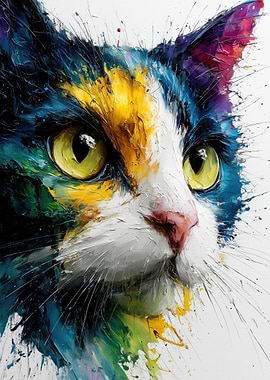 Colorful Cat Portrait Painting