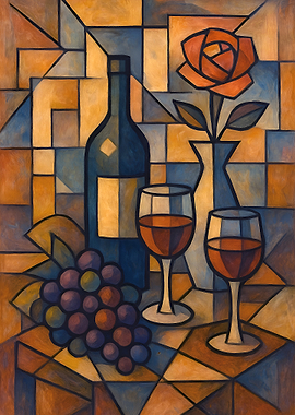 Abstract Still Life with Wine and Rose