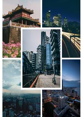 Cityscapes Collage: Architecture and Urban Life