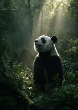 Panda in Forest Sunlight
