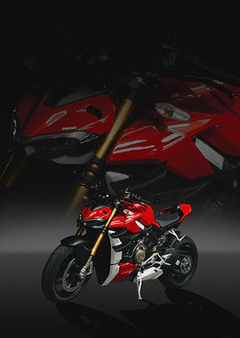 Red Ducati Streetfighter V4 Motorcycle