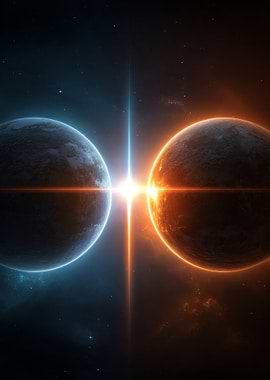 Planetary Collision: Blue and Orange Worlds