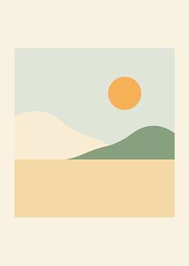 Minimalist Landscape with Sun and Hills