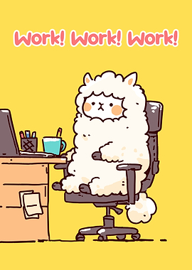 Cartoon Alpaca Working at Desk