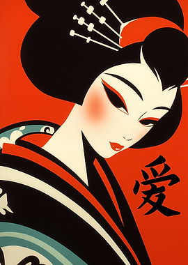 Geisha Art with Japanese Love Character