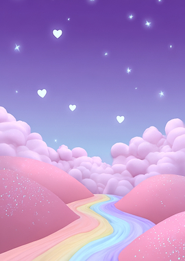 Pastel Dreamscape with Rainbow River