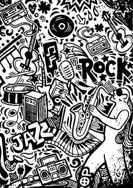 Rock and Jazz Music Doodle Art