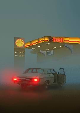 Pixel Art Gas Station & Car