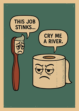 Funny Bathroom Poster, Toothbrush & Toilet Paper Cartoon Wall Art, Humorous Home Decor