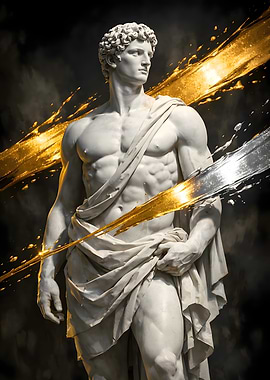 Marble Statue with Gold and Silver Accents