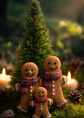 Gingerbread Family Christmas Scene