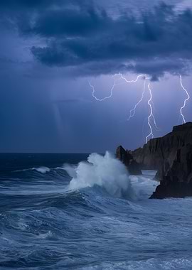 Ocean with Lightning Strikes