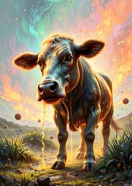 Cow in a surreal landscape