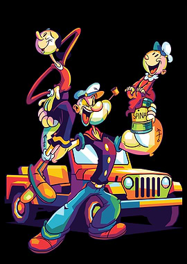 Popeye, Olive Oyl, and Bluto Cartoon